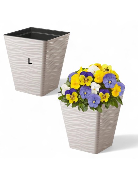 Blumentopf eckig L mit Wellenrelief 38 × 38 × 44 cm, 41 L – Grau | Töpferkönig