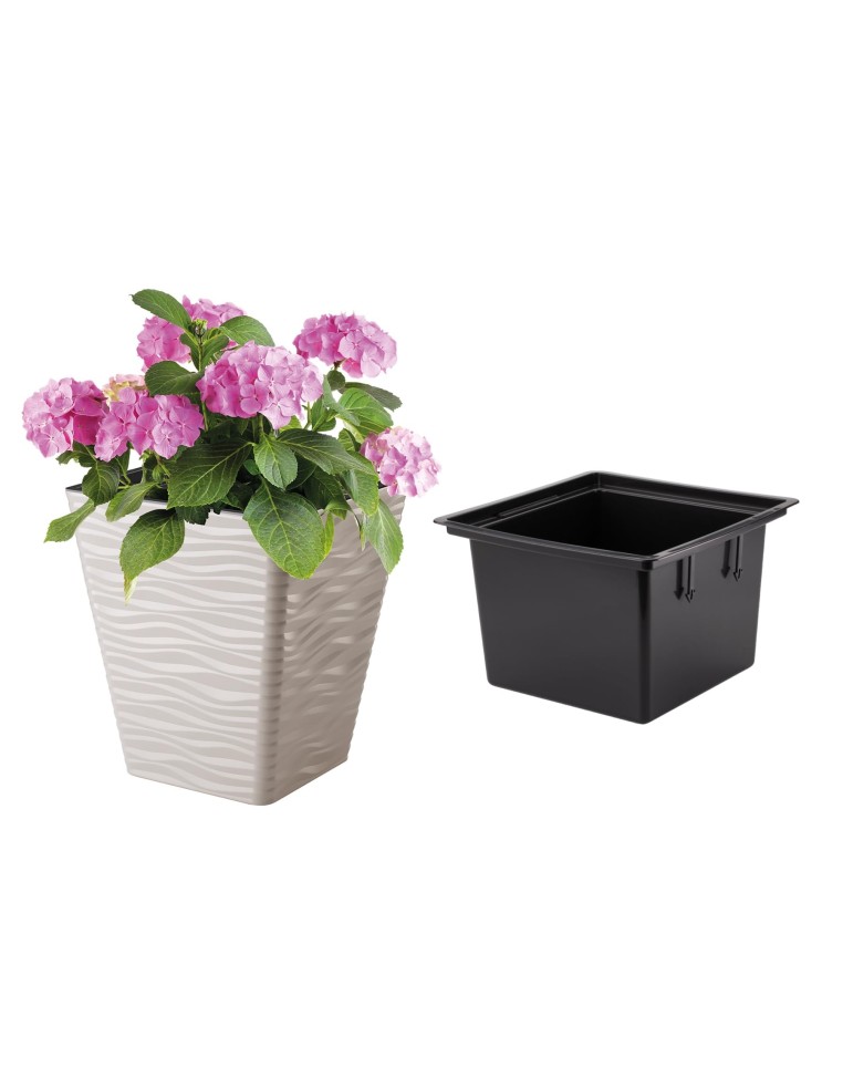 Bloempot vierkant L met golfreliëf 38 × 38 × 44 cm, 41 L – Grijs | Töpferkönig