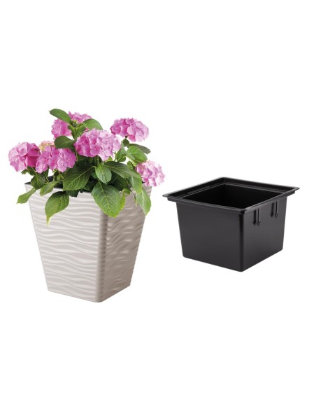 Blumentopf eckig L mit Wellenrelief 38 × 38 × 44 cm, 41 L – Grau | Töpferkönig