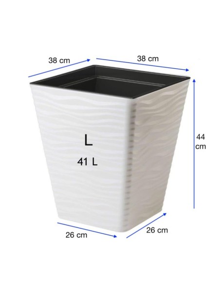 Vaso quadrato L con rilievo a onde 38 × 38 × 44 cm, 41 L – Bianco | Töpferkönig