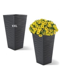 Plantenbak vierkant XL hoog met golfreliëf 29 × 29 × 56 cm, 32,8 L – Antraciet | Töpferkönig