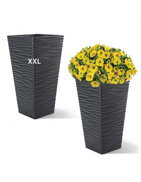Fioriera quadrata XL alta con rilievo a onde 29 × 29 × 56 cm, 32,8 L – Antracite | Töpferkönig