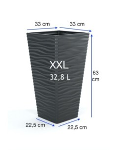 Pot haut carré XL à relief ondulé 29 × 29 × 56 cm, 32,8 L – Anthracite | Töpferkönig 2
