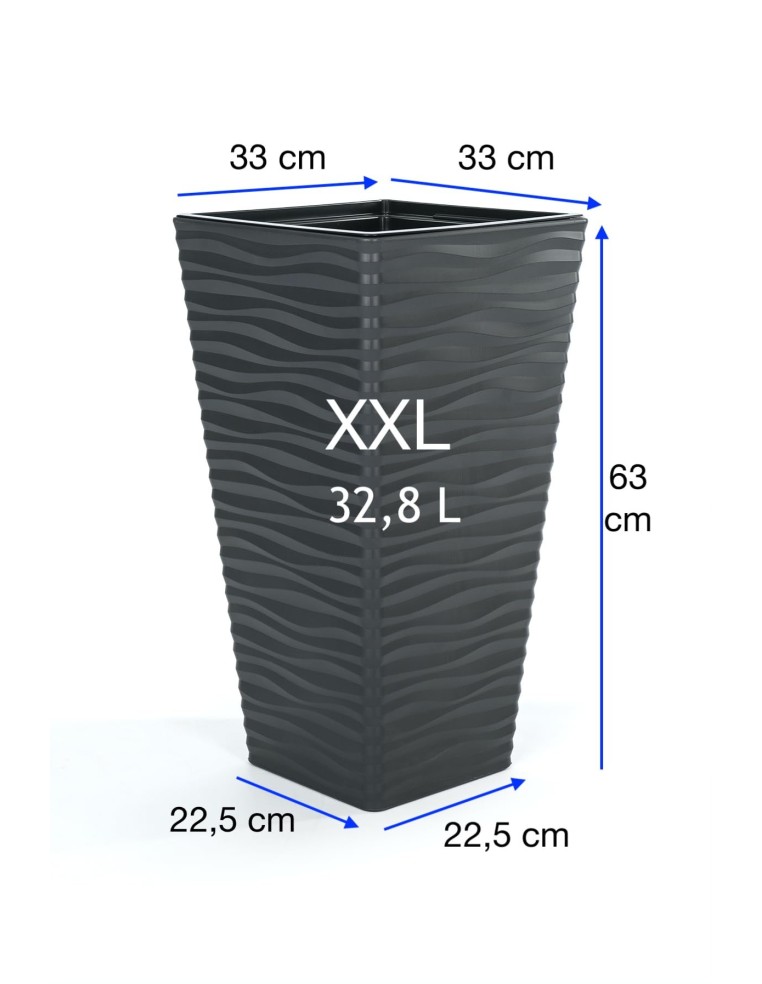 Fioriera quadrata XL alta con rilievo a onde 29 × 29 × 56 cm, 32,8 L – Antracite | Töpferkönig