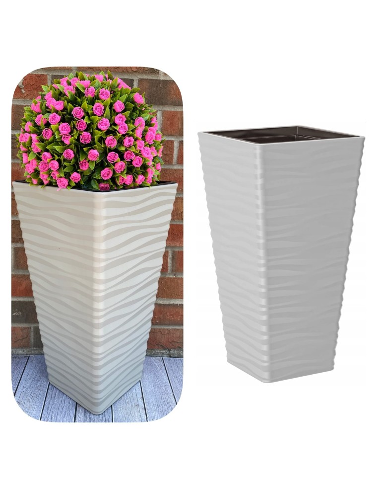 Plantenbak vierkant XL hoog met golfreliëf 29 × 29 × 56 cm, 32,8 L – Grijs | Töpferkönig