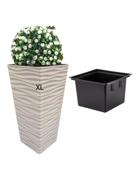 Fioriera quadrata XL alta con rilievo a onde 29 × 29 × 56 cm, 32,8 L – Grigio | Töpferkönig