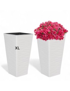 Plantenbak vierkant XL hoog met golfreliëf 29 × 29 × 56 cm, 32,8 L – Wit | Töpferkönig