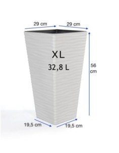 Blumenkübel eckig XL hoch mit Wellenrelief 29 × 29 × 56 cm, 32,8 L – Weiß | Töpferkönig 2