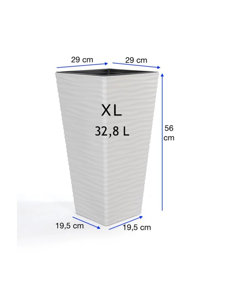 Blumenkübel eckig XL hoch mit Wellenrelief 29 × 29 × 56 cm, 32,8 L – Weiß | Töpferkönig