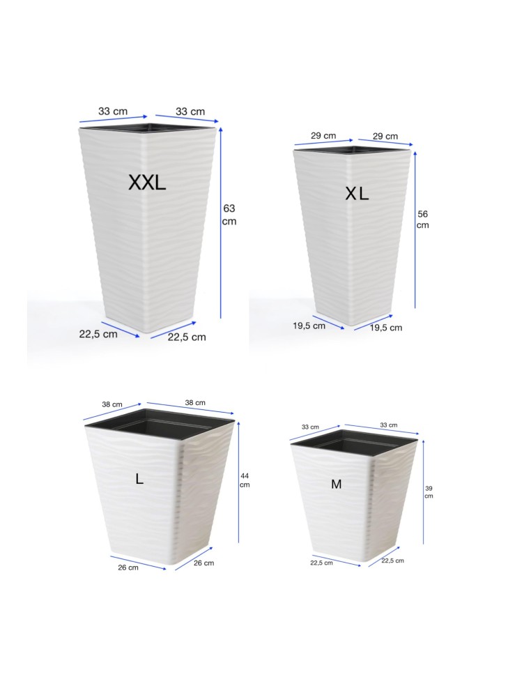 Fioriera quadrata XL alta con rilievo a onde 29 × 29 × 56 cm, 32,8 L – Bianco | Töpferkönig