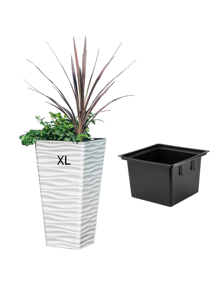 Pot haut carré XL à relief ondulé 29 × 29 × 56 cm, 32,8 L – Blanc | Töpferkönig