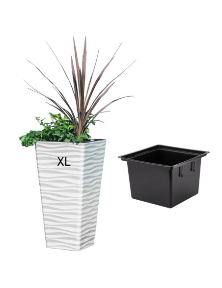 Blumenkübel eckig XL hoch mit Wellenrelief 29 × 29 × 56 cm, 32,8 L – Weiß | Töpferkönig