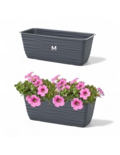 Balkonbak met houder en onderschotel 39 × 17 × 15 cm golfreliëf, 5,7 L – Antraciet | Töpferkönig