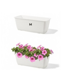 Jardinière de balcon avec support et soucoupe 39 × 17 × 15 cm relief ondulé, 5,7 L – Blanc | Töpferkönig