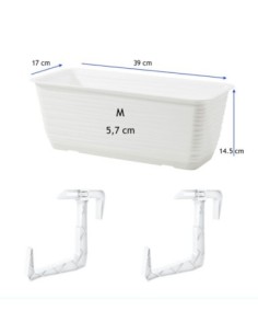 Cassetta da balcone con supporto e sottovaso 39 × 17 × 15 cm rilievo a onde, 5,7 L – Bianco | Töpferkönig 2