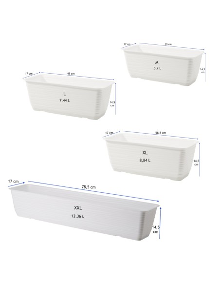 Cassetta da balcone con supporto e sottovaso 39 × 17 × 15 cm rilievo a onde, 5,7 L – Bianco | Töpferkönig