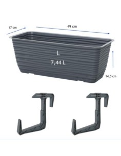 Jardinière de balcon avec support et soucoupe 49 × 17 × 15 cm relief ondulé, 7,4 L – Anthracite | Töpferkönig 2