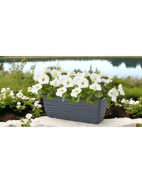 Balkonbak met houder en onderschotel 49 × 17 × 15 cm golfreliëf, 7,4 L – Antraciet | Töpferkönig