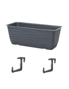 Jardinera de balcón con soporte y platillo 49 × 17 × 15 cm relieve ondulado, 7,4 L – Gris | Töpferkönig
