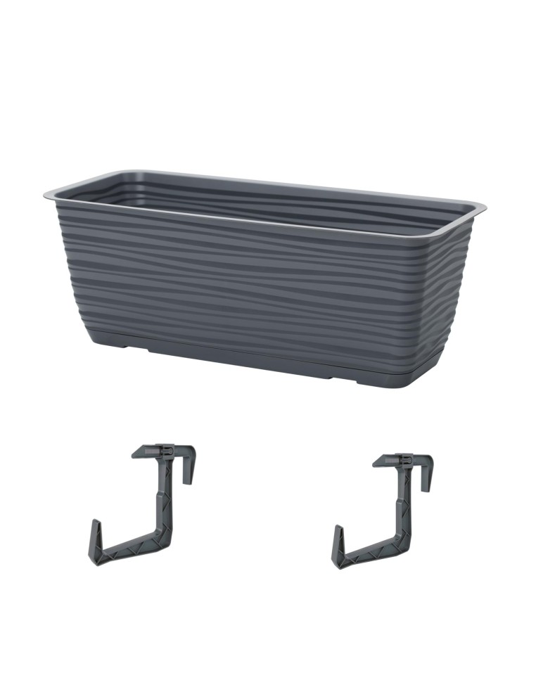 Cassetta da balcone con supporto e sottovaso 49 × 17 × 15 cm rilievo a onde, 7,4 L – Grigio | Töpferkönig
