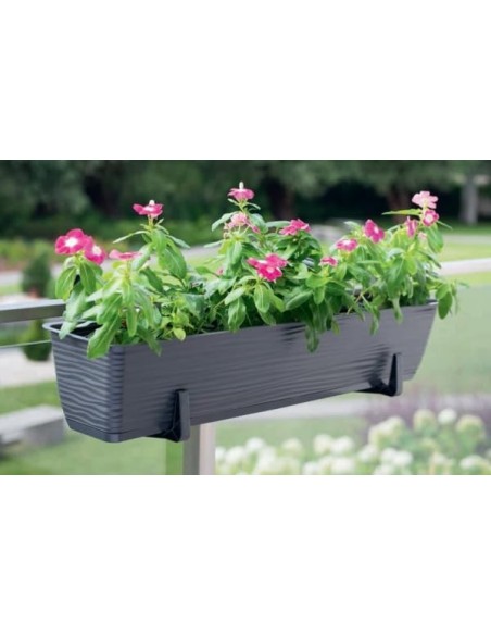 Jardinière de balcon avec support et soucoupe 49 × 17 × 15 cm relief ondulé, 7,4 L – Gris | Töpferkönig
