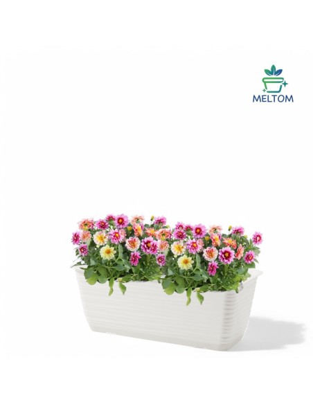 Jardinière de balcon avec support et soucoupe 49 × 17 × 15 cm relief ondulé, 7,4 L – Blanc | Töpferkönig