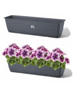 Jardinière de balcon avec support et soucoupe 59 × 17 × 15 cm relief ondulé, 8,8 L – Anthracite | Töpferkönig