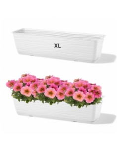 Jardinière de balcon avec support et soucoupe 59 × 17 × 15 cm relief ondulé, 8,8 L – Blanc | Töpferkönig