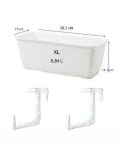 Jardinière de balcon avec support et soucoupe 59 × 17 × 15 cm relief ondulé, 8,8 L – Blanc | Töpferkönig 2
