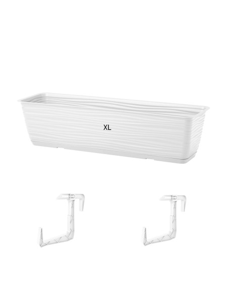 Balkonbak met houder en onderschotel 59 × 17 × 15 cm golfreliëf, 8,8 L – Wit | Töpferkönig