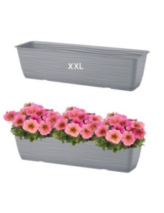 Jardinera de balcón con soporte y platillo 79 × 17 × 15 cm relieve ondulado, 12,4 L – Gris | Töpferkönig