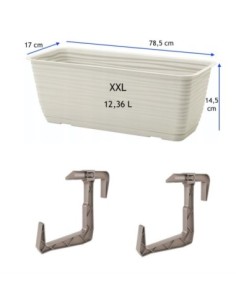 Jardinière de balcon avec support et soucoupe 79 × 17 × 15 cm relief ondulé, 12,4 L – Gris | Töpferkönig 2