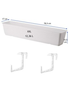Jardinera de balcón con soporte y platillo 79 × 17 × 15 cm relieve ondulado, 12,4 L – Blanco | Töpferkönig 2