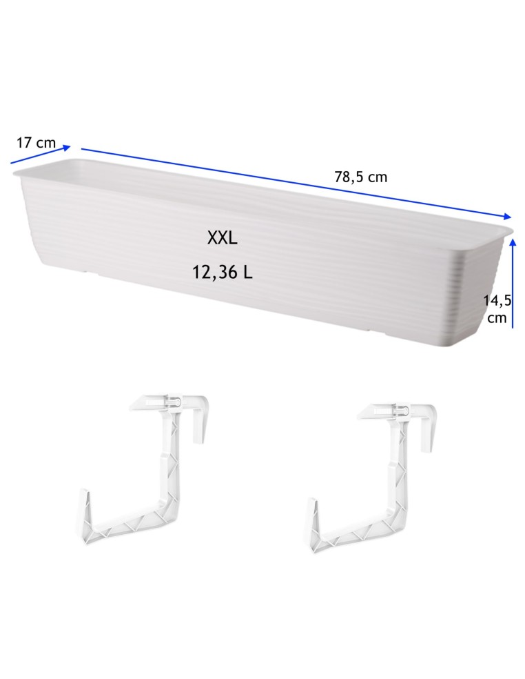 Jardinière de balcon avec support et soucoupe 79 × 17 × 15 cm relief ondulé, 12,4 L – Blanc | Töpferkönig