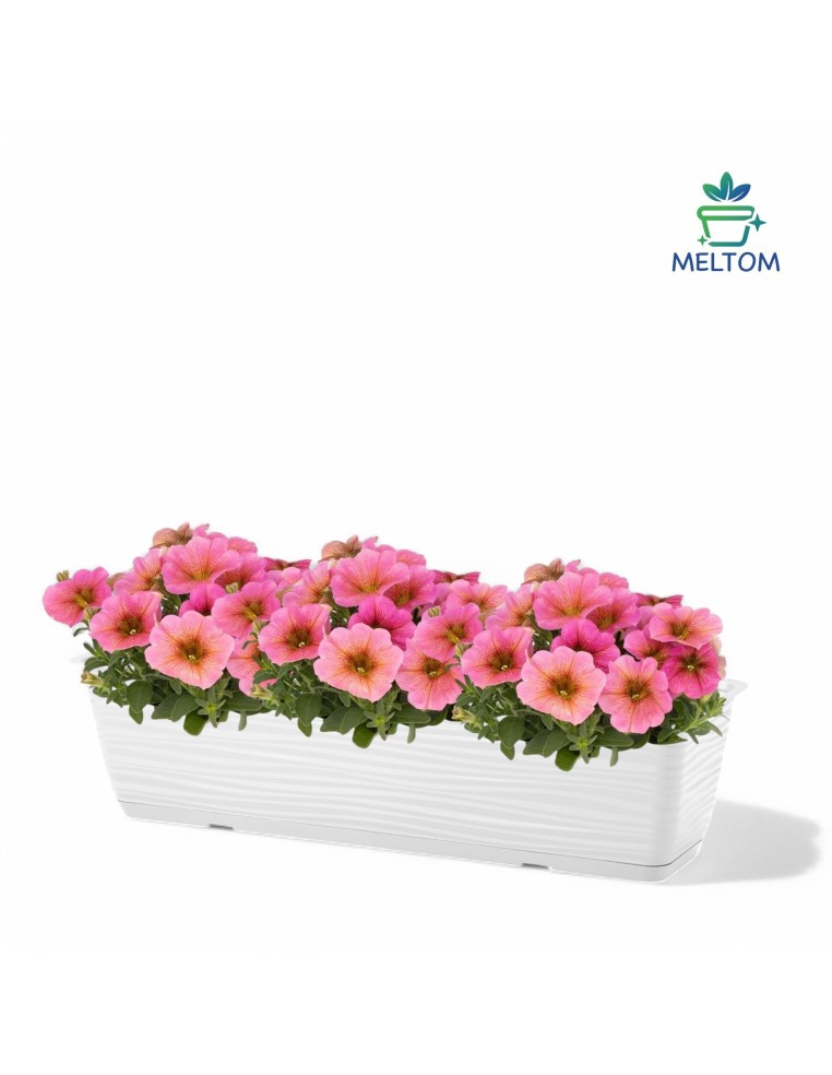 Cassetta da balcone con supporto e sottovaso 79 × 17 × 15 cm rilievo a onde, 12,4 L – Bianco | Töpferkönig