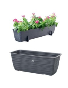 Jardinière de balcon avec soucoupe 39 × 17 × 15 cm relief ondulé, 5,7 L – Anthracite | Töpferkönig