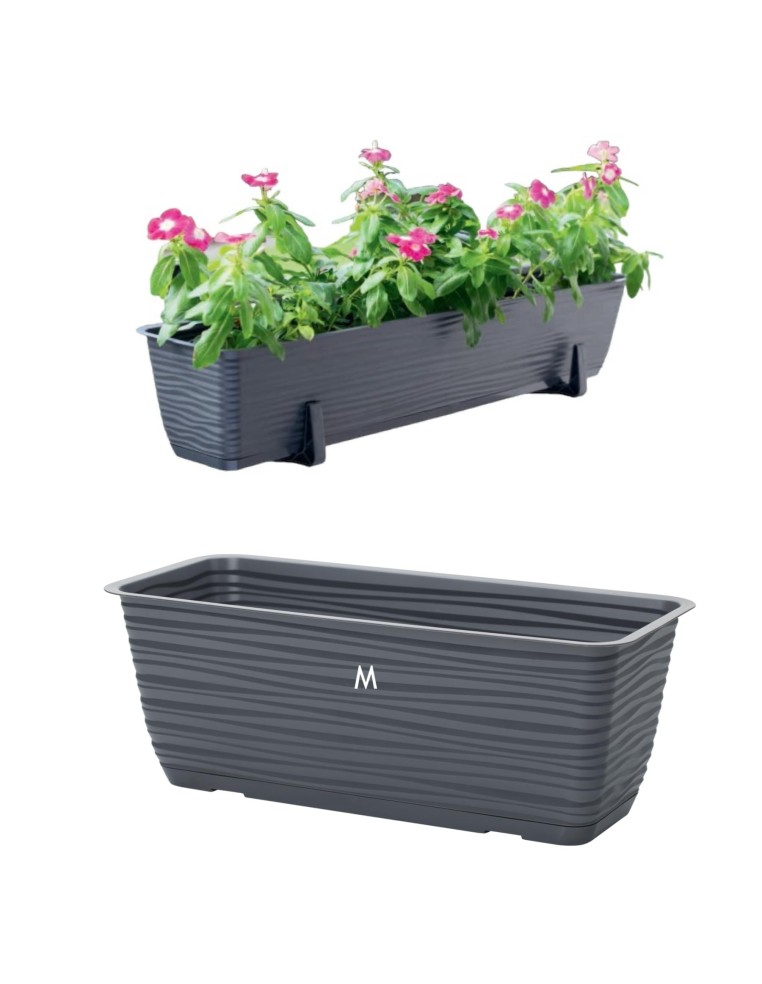 Jardinière de balcon avec soucoupe 39 × 17 × 15 cm relief ondulé, 5,7 L – Anthracite | Töpferkönig