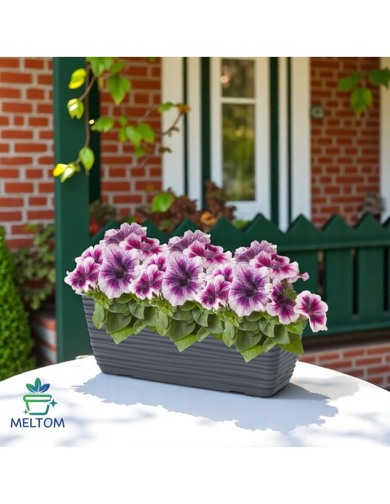Cassetta da balcone con sottovaso 39 × 17 × 15 cm rilievo a onde, 5,7 L – Antracite | Töpferkönig