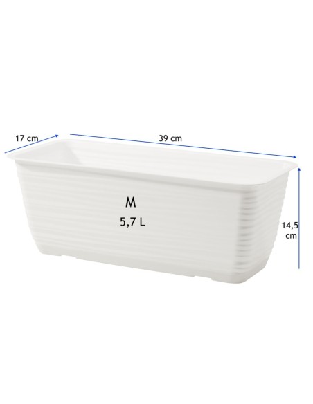 Cassetta da balcone con sottovaso 39 × 17 × 15 cm rilievo a onde, 5,7 L – Bianco | Töpferkönig