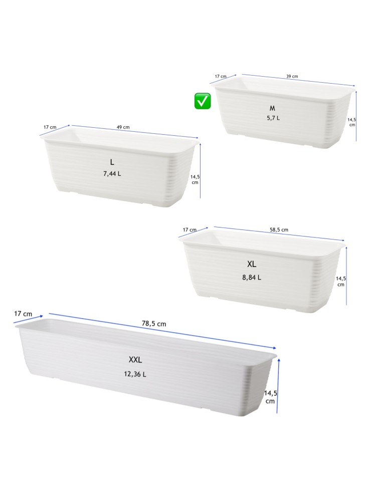 Cassetta da balcone con sottovaso 39 × 17 × 15 cm rilievo a onde, 5,7 L – Bianco | Töpferkönig