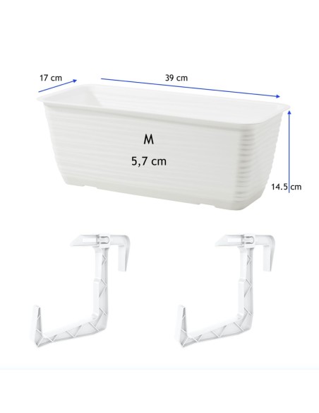 Balkonkasten mit Untersetzer 39 × 17 × 15 cm Wellenrelief, 5,7 L – Weiß | Töpferkönig