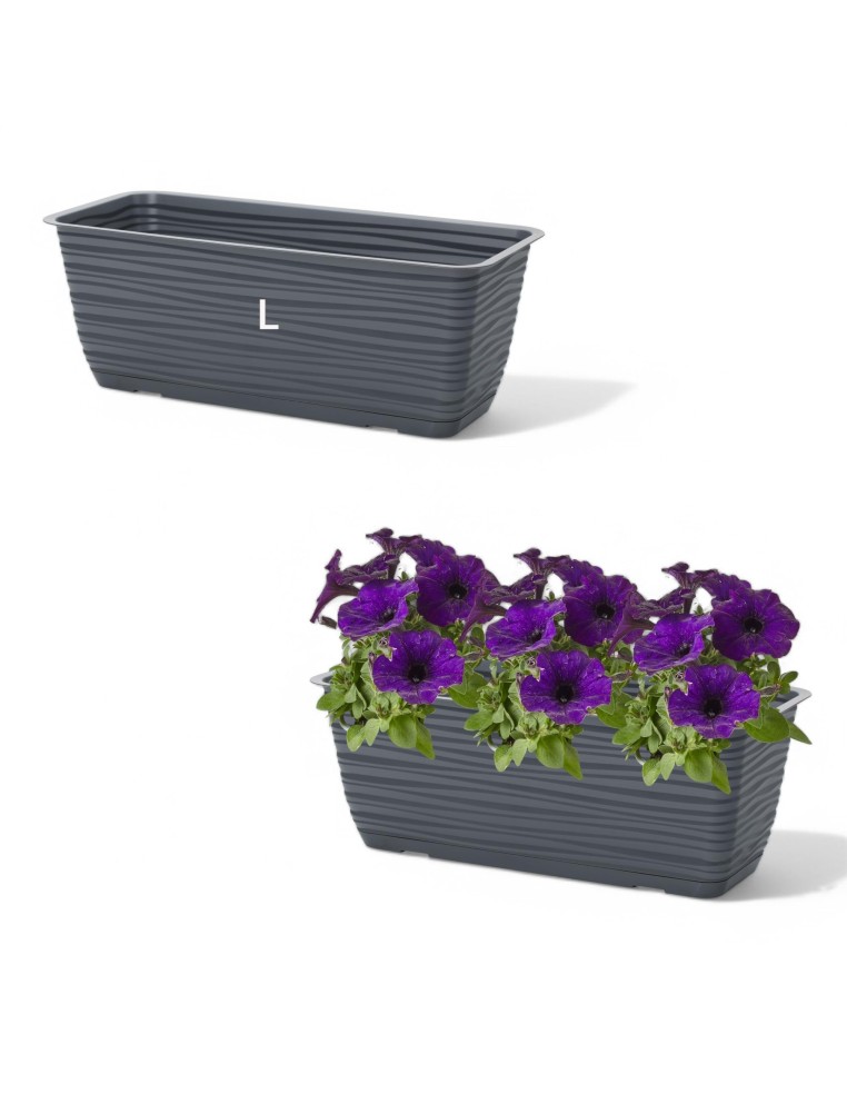 Jardinière de balcon avec soucoupe 49 × 17 × 15 cm relief ondulé, 7,4 L – Anthracite | Töpferkönig