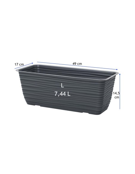 Balkonbak met onderschotel 49 × 17 × 15 cm golfreliëf, 7,4 L – Antraciet | Töpferkönig
