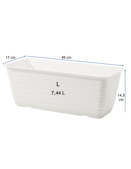 Cassetta da balcone con sottovaso 49 × 17 × 15 cm rilievo a onde, 7,4 L – Bianco | Töpferkönig