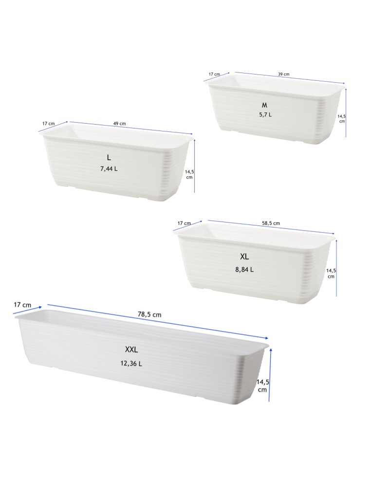 Cassetta da balcone con sottovaso 49 × 17 × 15 cm rilievo a onde, 7,4 L – Bianco | Töpferkönig