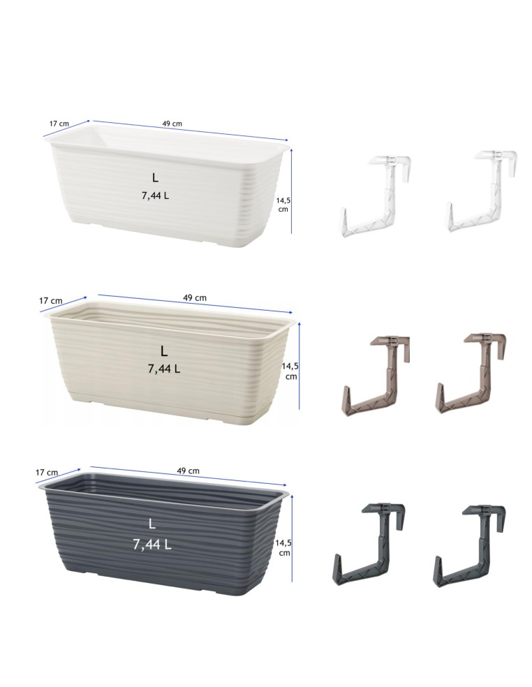 Cassetta da balcone con sottovaso 49 × 17 × 15 cm rilievo a onde, 7,4 L – Bianco | Töpferkönig