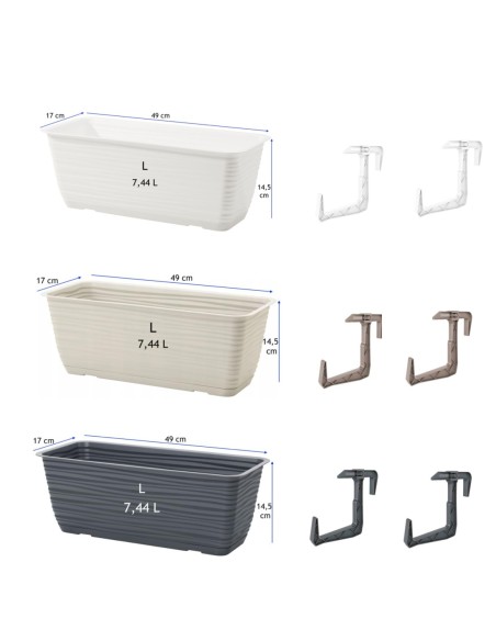 Cassetta da balcone con sottovaso 49 × 17 × 15 cm rilievo a onde, 7,4 L – Bianco | Töpferkönig