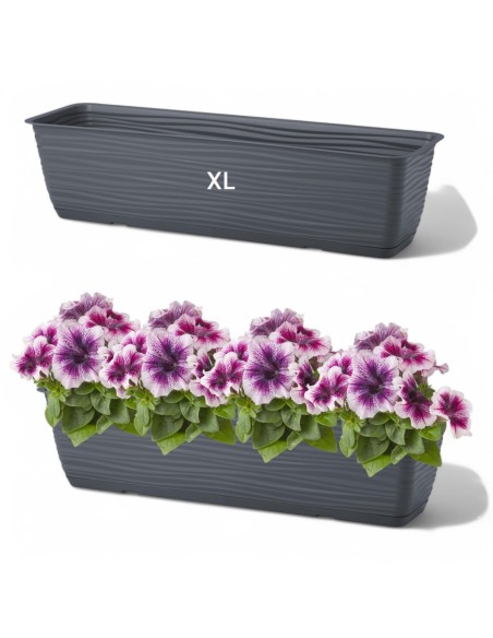 Jardinera de balcón con platillo 59 × 17 × 15 cm relieve ondulado, 8,8 L – Antracita | Töpferkönig