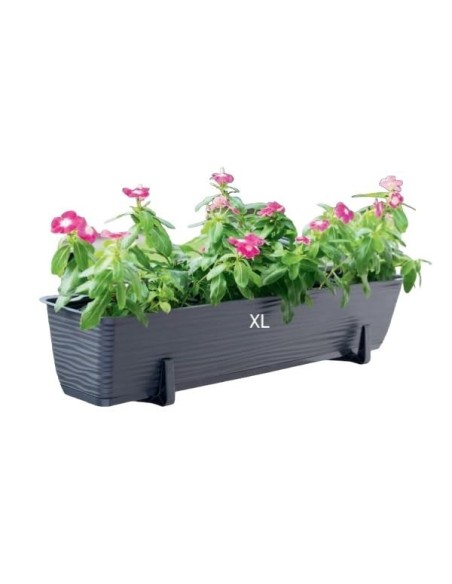 Jardinière de balcon avec soucoupe 59 × 17 × 15 cm relief ondulé, 8,8 L – Anthracite | Töpferkönig