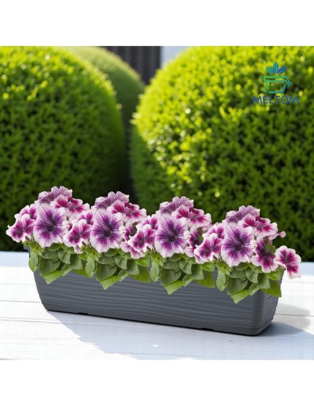 Jardinière de balcon avec soucoupe 59 × 17 × 15 cm relief ondulé, 8,8 L – Anthracite | Töpferkönig